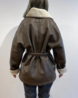 Faux leather shawl collar outer