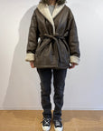 Faux leather shawl collar outer