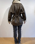 Faux leather shawl collar outer