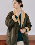 Faux leather shawl collar outer