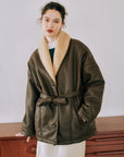 Faux leather shawl collar outer