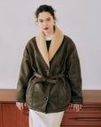 Faux leather shawl collar outer