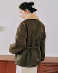 Faux leather shawl collar outer