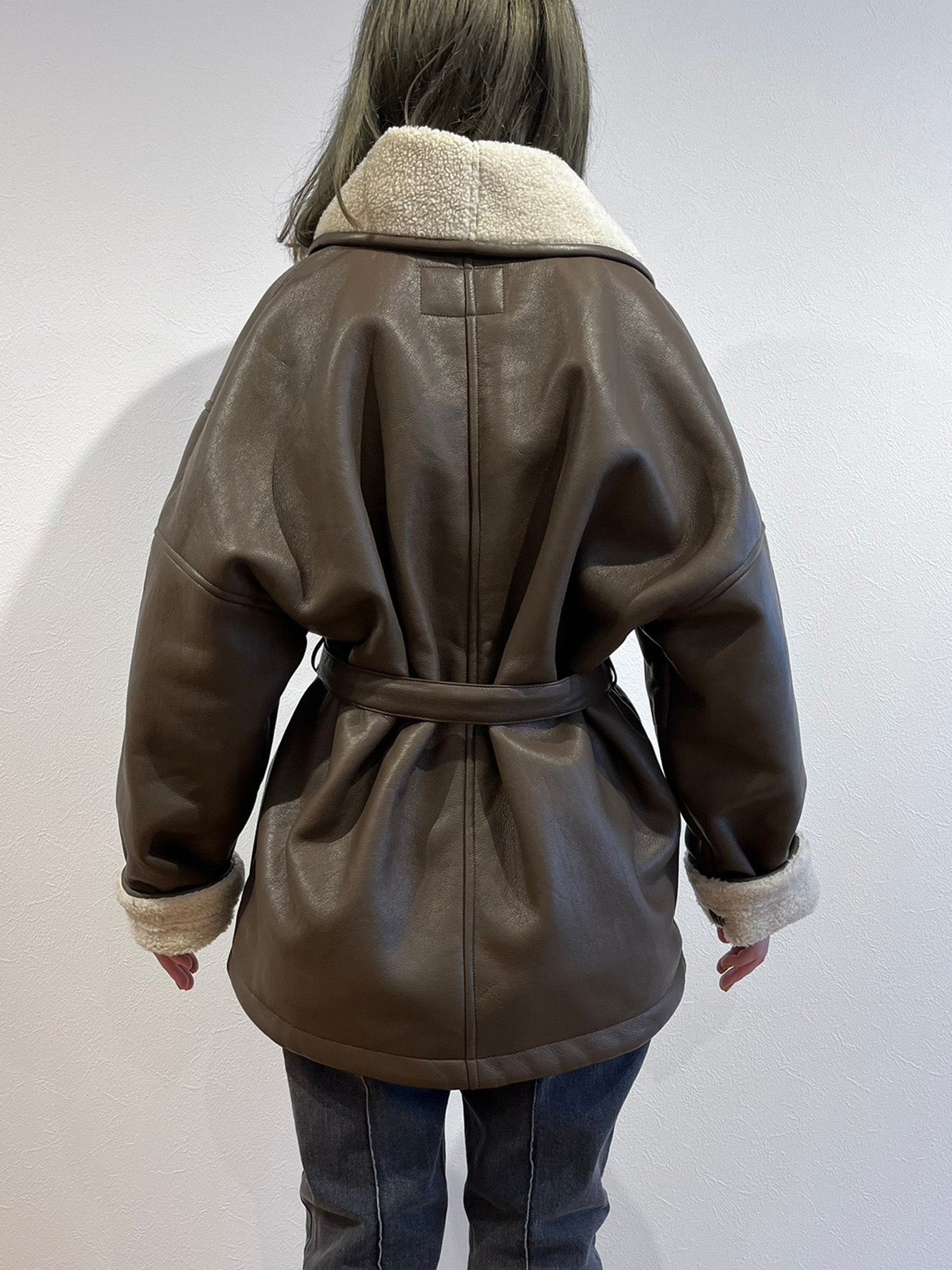 Faux leather shawl collar outer – +81BRANCA